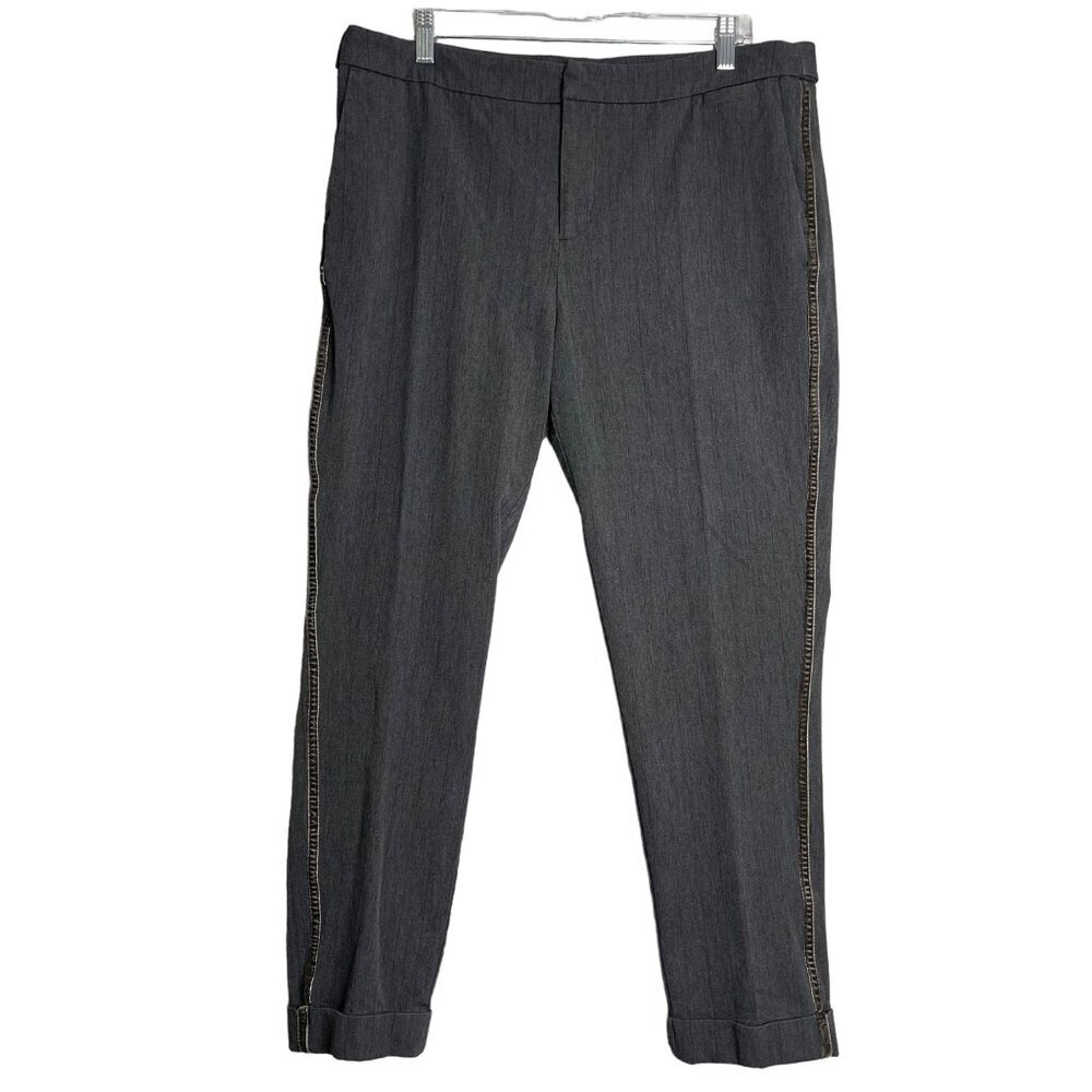 Sundance Womens 14 Pinstripe Velvet Trim Cuffed Straight Career Dress Pants Gray